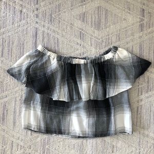 Off the Shoulder Plaid Top